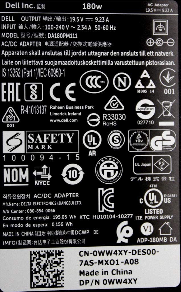 Original Dell 19.5V 9.23A 180W AC Adapter Dell M14x M15x M17x