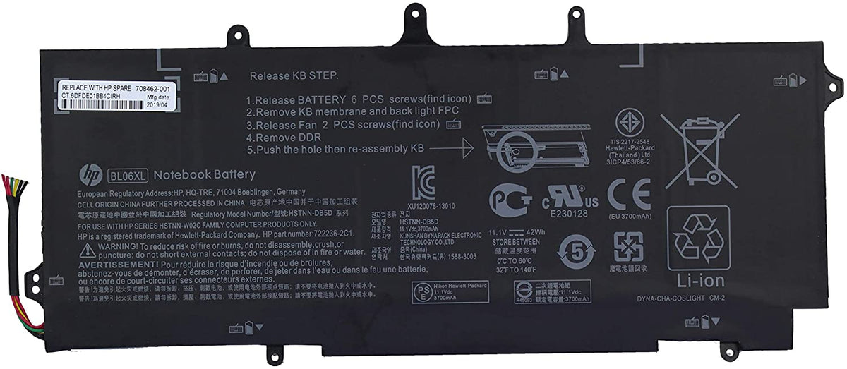 6-Cell BL06XL Replacement Battery For HP EliteBook Folio 1040 G0/G1/G2 Laptops