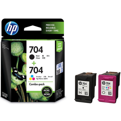 HP 704 Combo Pack-Black and Tricolor Ink Cartridges