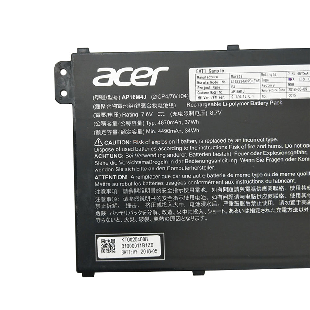 Original AP16M4J Laptop Battery for Acer Chromebook R751TN-C5P3  7.6V 37Wh 4490mAh