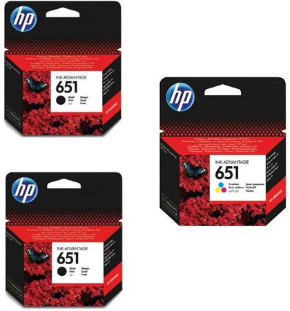 HP C2P10AE 651 Black Ink Cartridge, 2 Pieces and HP C2P11AE 651 Tri Color Ink Cartridge,1 Piece