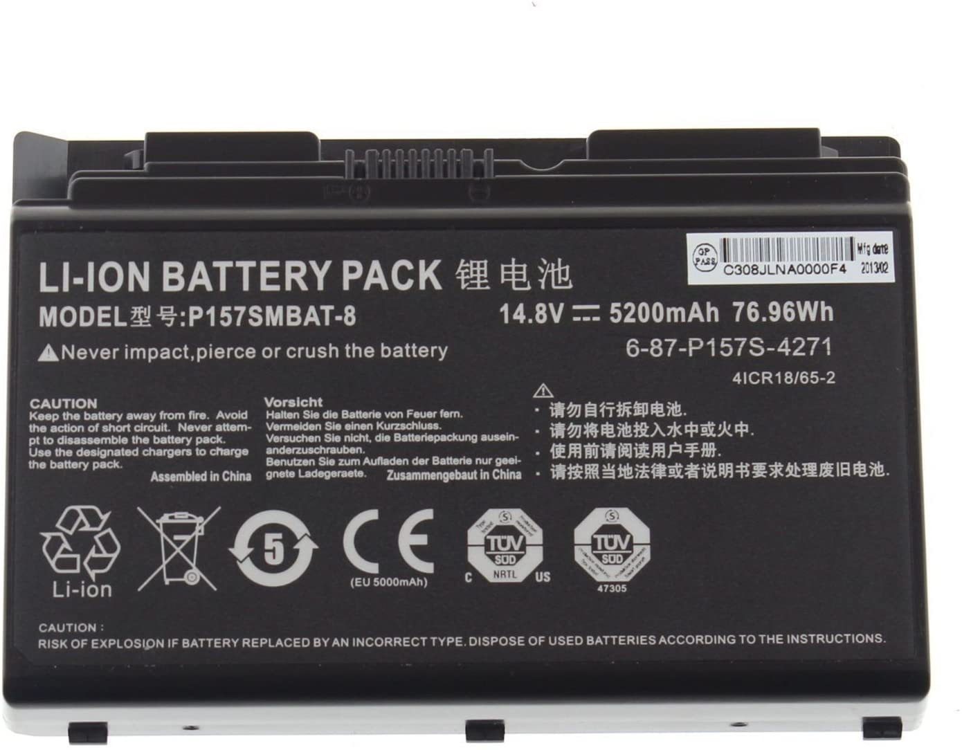 14.8V 76.96wh P157SMBAT-8 Laptop Battery compatible with CLEVO Terransforce P157S P157SM P177SM-A K780S-i7 K780E 6-87-P157S-4271