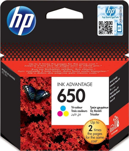 HP 650 Tri-color (Cyan, Magenta, Yellow) Original Ink Advantage Cartridge - CZ102AK