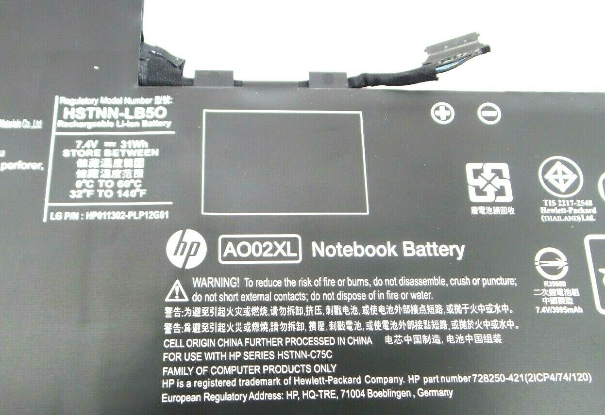 7.4V 36wh Original Laptop Battery AO02XL compatible with HP ElitePad 1000 G2 HSTNN-LB5O 728250-1C1 728558-005 728250-421 A002XL