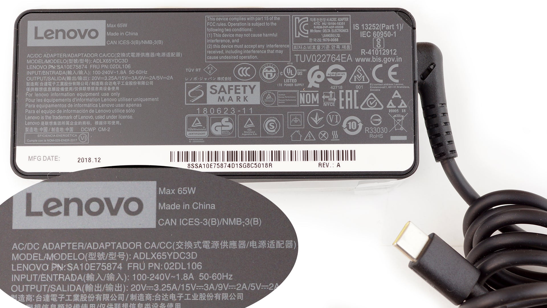 Chargeur USB-C 65W Pour Lenovo ThinkPad - Compatible Avec T480, T490, X13, Yoga, Chromebook - 8