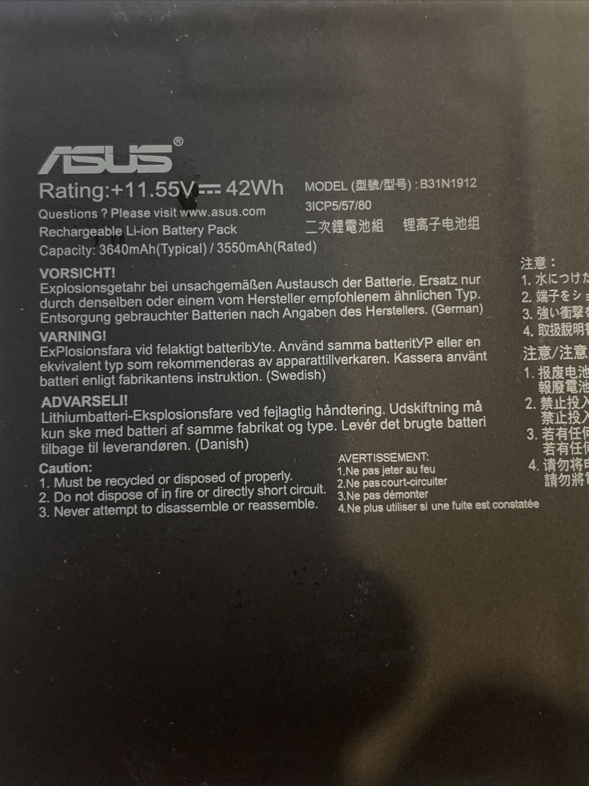 11.55V 42Wh B31N1912 Original Laptop Battery for Asus E410MA series notebook