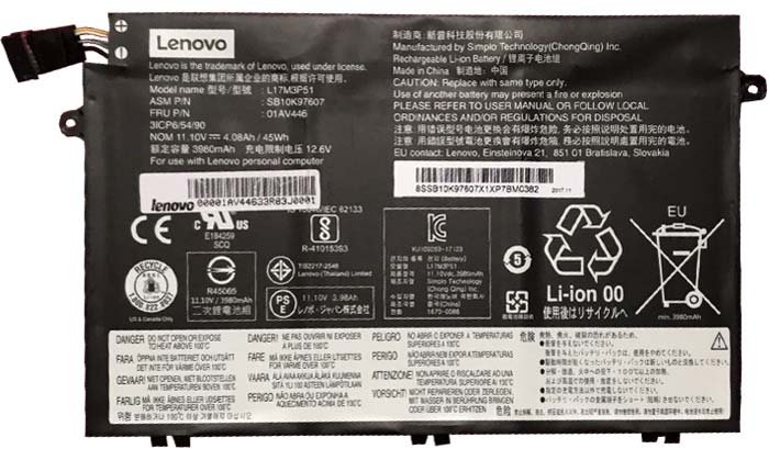 Original Lenovo L17M3P51 L17M3P52 Laptop Battery For Lenovo E480 E580 E590 E595 01AV447 L17L3P51 01AV445