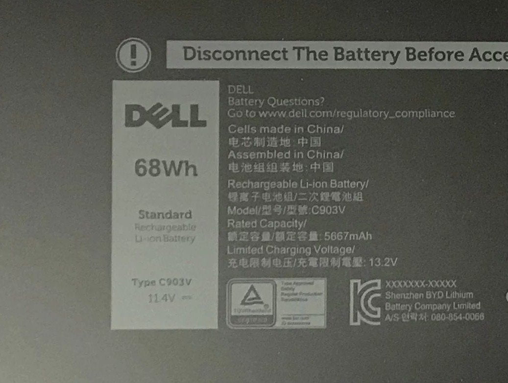 Original 11.4V 5667mAh 68Wh C903V Battery for Dell 17C06, 3ICP4/60/81-2, 447VR