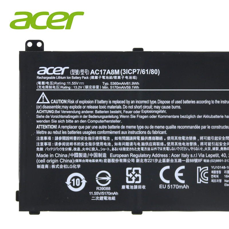 11.55V 5360mAh (61.9Wh) AC17A8M original laptop battery for Acer Spin 3 SP314-52-599W, TravelMate X3410-M-51XY